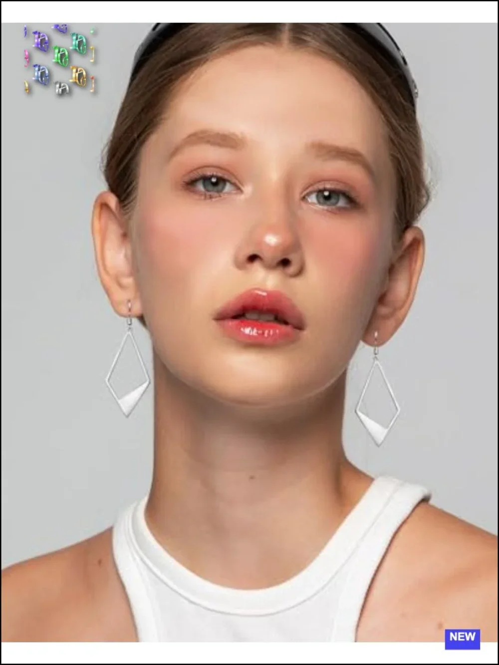 Silver Rhombus Geometric Dangle Drop Earrings Minimalist Statement